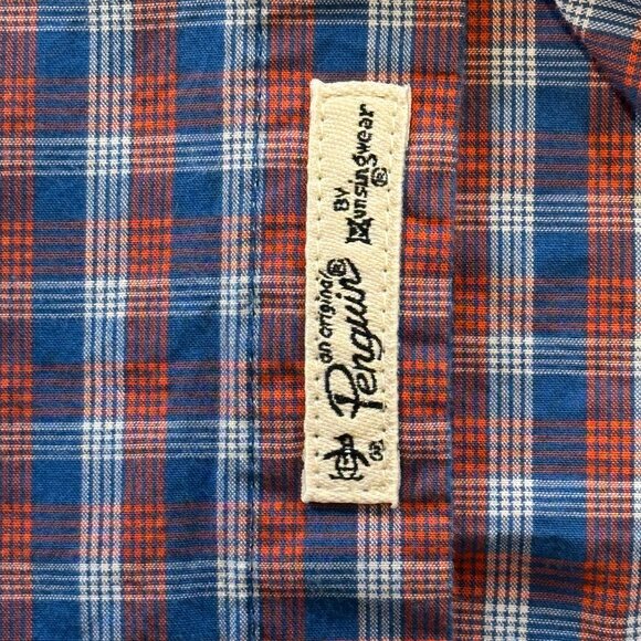 Original Penguin Blue Red Plaid Button Down Heritage Slim Fit Shirt Mens Size S - Picture 4 of 10